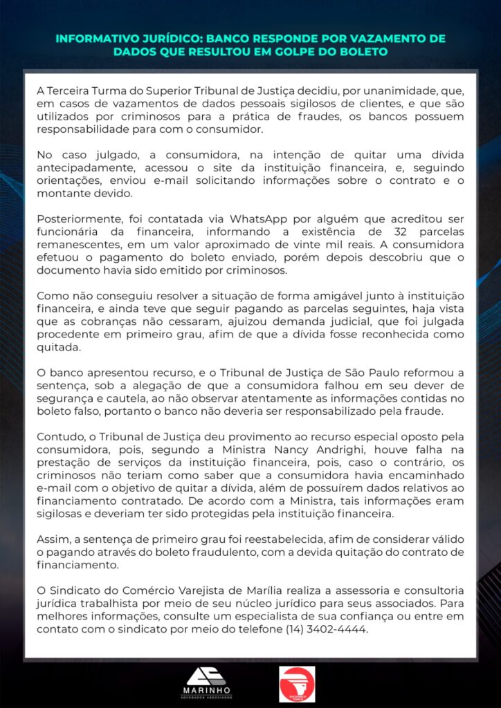 informativo sinomercio - golpe boleto - 23.11.2023
